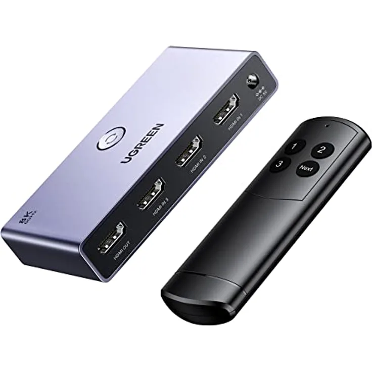 UGREEN HDMI 2.1 Switch 8K@60Hz HDMI Splitter 3 In 1 Out HDMI Umschaltpulte Unterstützt VRR & ALLM, Dolby Vision, Kompatibel mit PS5, Xbox, Apple TV, DVD Spieler - Blau