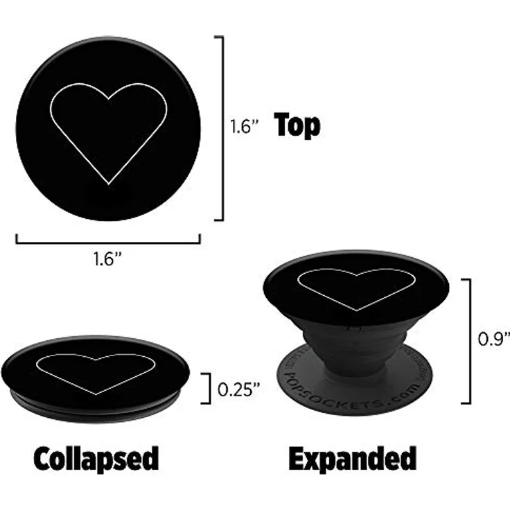 PopSockets - Ausziehbarer (Nicht Austauschbarer) Sockel und Griff für Smartphone und Tablet - White Heart Black – Bild 10