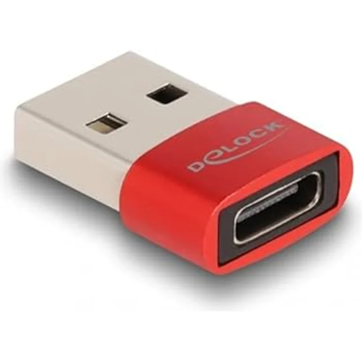 Delock USB 2.0 Adapter, USB Typ-A Stecker zu USB Type-C Buchse, rot, 480 Mbps Datenrate, 3 A Ausgangsstrom – Bild 2