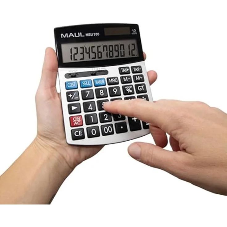 MAUL MBU 700, kaufmännischer Taschenrechner mit 12-stelligem Display, Gewinn-Kosten-Marge-Funktion, Solar/Batterie, schwarz – Bild 4