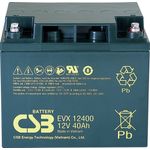 CSB Battery EVX 12400 Bleiakku 12V 40Ah AGM, zyklenfest, M5-Schraubanschluss, Maße 197 x 170 x 165mm