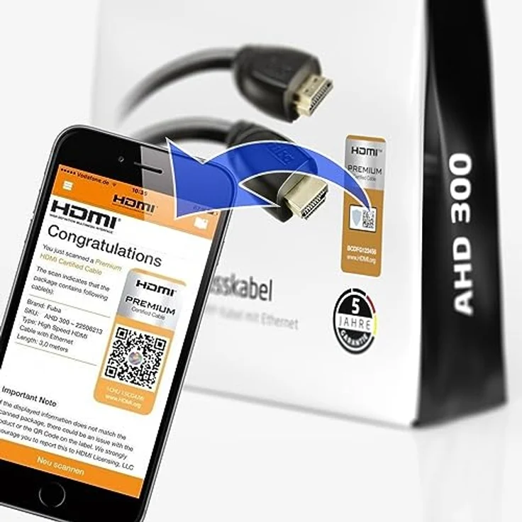 Fuba Premium High Speed 4K HDMI Kabel 2m schwarz - 4K@60Hz 3D - für PS5/X-Box/Switch/TV-Geräte/Receiver - kompatibel mit HDMI 2.0, High Speed mit Ethernet (unterstützt ARC/HEC, HDR, HDCP 2.2) – Bild 4