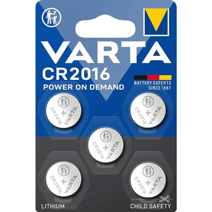 VARTA CR2016 Lithium Knopfzellen 3V Batterie in Original Blisterverpackung, 5er Pack – Bild 2