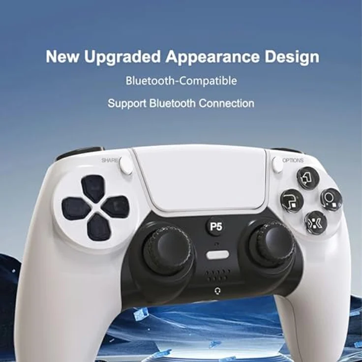 Wigento Wireless Gaming Controller für PS5, Hall Effekt Sensoren, Gyroskop, Dual Vibration, Weiß – Bild 3