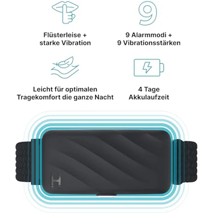 HoMedics WakeBand SS-WB100BK-WW, Silent Alarm Vibrationswecker mit 9 Vibrationsintensitäten, App-kompatibel, schwarz – Bild 2