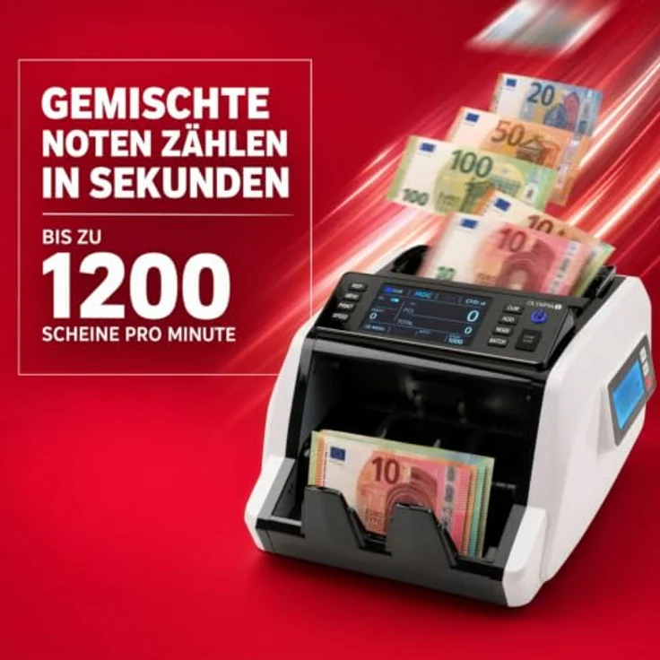 OLYMPIA Banknotenzähler NC 580 Plus, Geldzählmaschine mit Echtheitsprüfung und LED-Display, 1.000 Banknoten pro Minute – Bild 2