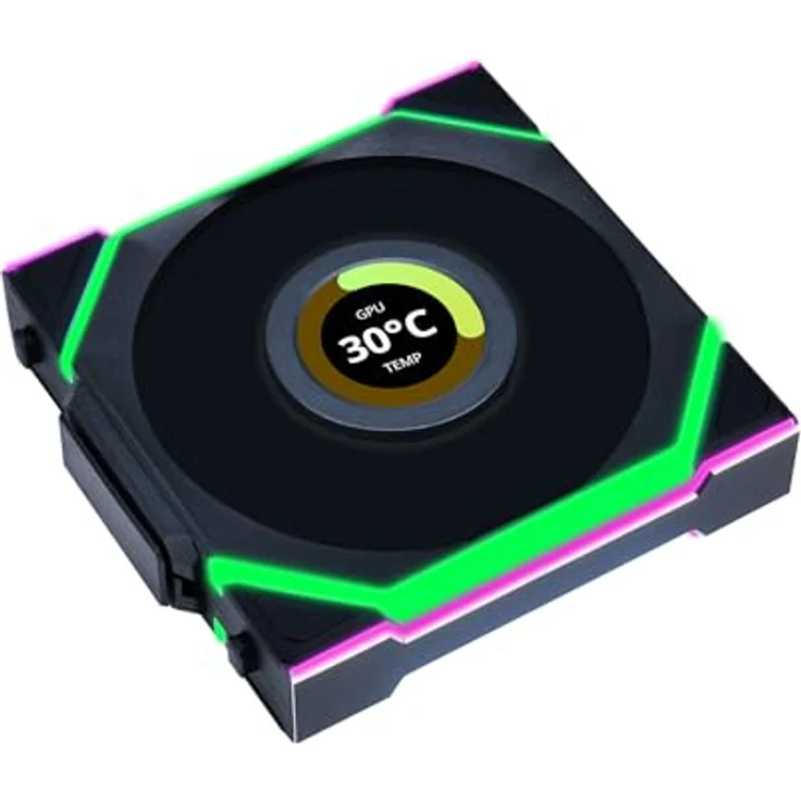 Lian Li UNI FAN SL Wireless LCD Lüfter, ARGB, PWM - Reverse Blade, 120 mm, schwarz - Leistungsstarker PC Gehäuselüfter mit kabelloser Synchronisation – Bild 1
