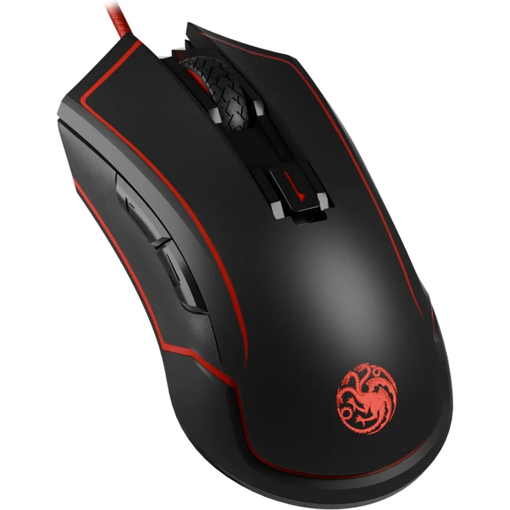Lexip HBO Game of Thrones - Targaryen, Gaming Maus mit 4800 DPI, kabellos & kabelgebunden, schwarz/rot