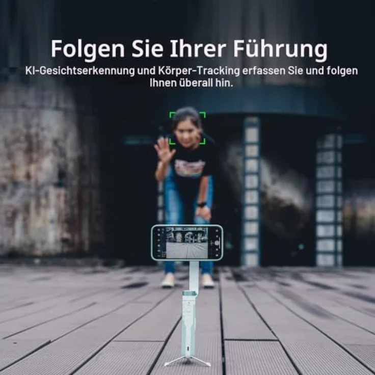 PowerVision S1 Gimbal, 3-Achsen Smartphone-Stabilisator mit eingebautem Stativ, kabelloser Powerbank und AI Tracking für Vlogging und TikTok, Schwarz – Bild 5