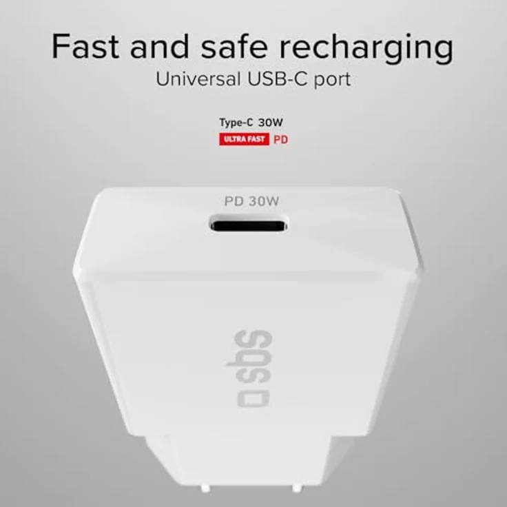 SBS Extra Slim GaN Charger 30W USB-C, Power Delivery PD 3.0, Schnellladung, kompaktes Design, Weiß – Bild 5