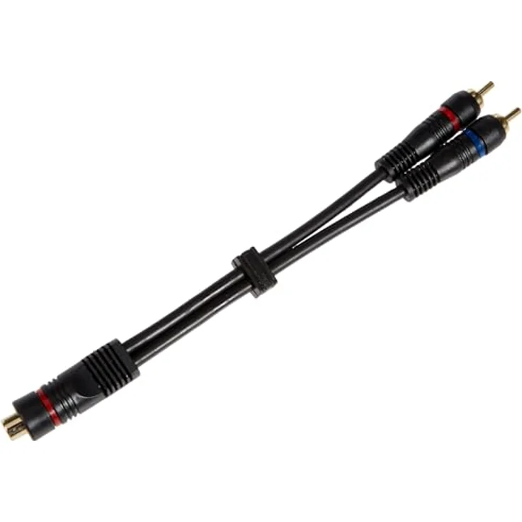 Goobay 50375 2x Cinch Stecker auf 1x Cinch Kupplung, Audio Y Adapterkabel, OFC, zweifach geschirmt, schwarz, 0,2m – Bild 3