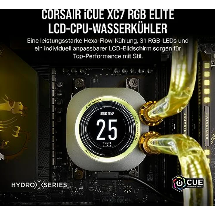 CORSAIR XC7 RGB Elite LCD CPU-Wasserkühler - 480 × 480 IPS-LCD-Bildschirm - 31 RGB-LEDs - USB-C - Kompatibel mit Intel LGA 1700, AMD AM5 und älter - Stealth-Grau – Bild 2
