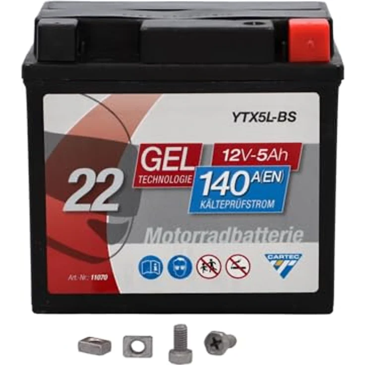 CARTEC YTX5L-BS Motorradbatterie, 5Ah, 140A, Gel-Technologie, wartungsfrei, zyklenfest, schwarz – Bild 8