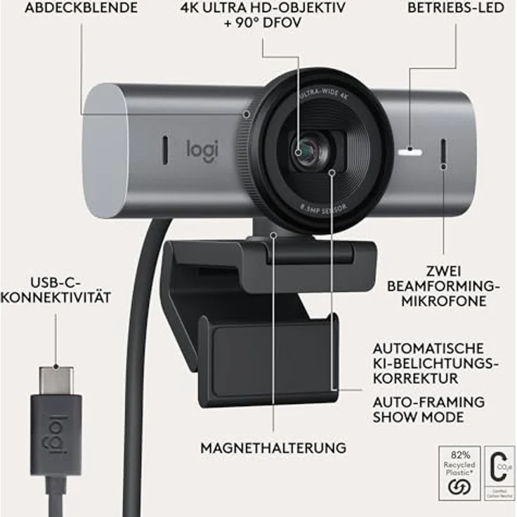Logitech MX Brio 705 for Business (8.50 Mpx), Webcam, Grau – Bild 6
