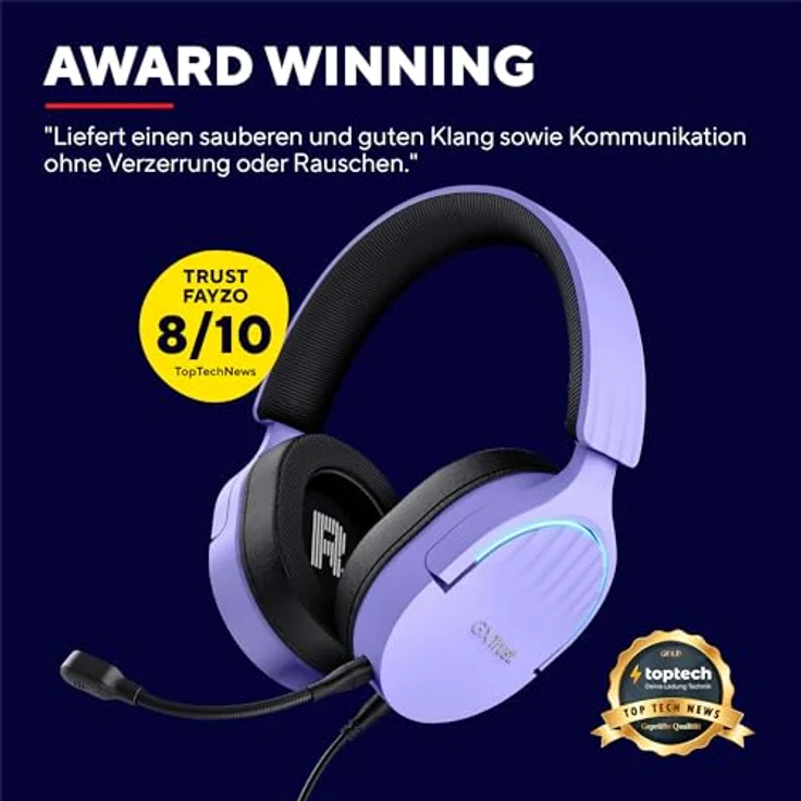 Trust Gaming GXT 490P Fayzo 7.1 Gaming Headset USB Surround Sound, 50mm Treiber, 2m Kabel, 35% Recyclingkunststoff, Mikrofon mit Geräuschunterdrückung, RGB Over-Ear Kopfhörer für PC - Purpur – Bild 3