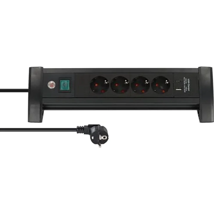 Brennenstuhl Premium Office-Line Steckdosenleiste 4-Fach mit USB C PD 30W und USB A 18W (Made in Germany, Mehrfachsteckdose mit 1,8m Kabel und Schalter, Steckerleiste für den Schreibtisch) in schwarz – Bild 1