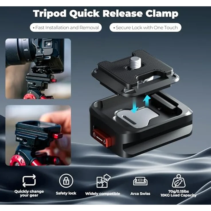 Freewell Stativ-Schnellspannklemme, Aluminium-Konstruktion mit 1/4-Zoll-20-Schraube, unterstützt bis zu 10 kg, kompakte und leichte Bauweise für DSLR und spiegellose Kameras – Bild 2