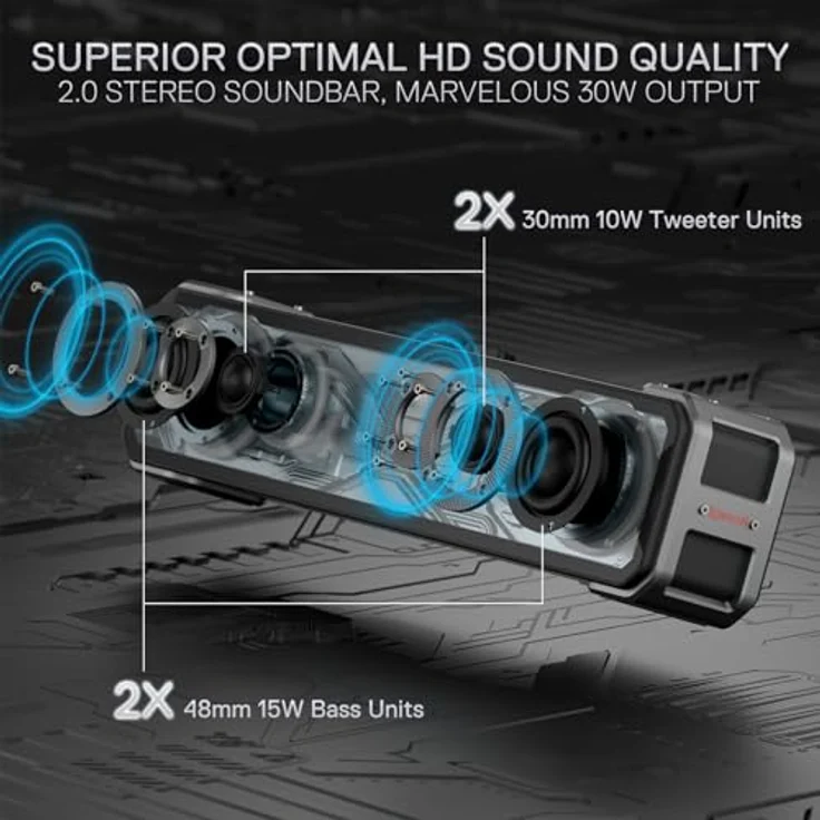 Redragon GS817 SURGE, PC Lautsprecher mit 30-Watt Stereo Sound, Bluetooth und RGB-Beleuchtung, Schwarz – Bild 2