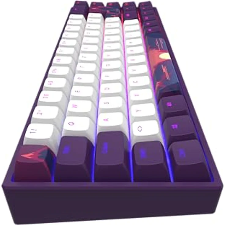 Dark Project 68 Sunrise (DE) [ISO] - Mechanische Gaming-Tastatur mit anpassbarer RGB-Beleuchtung, G3MS-Saphir-Schaltern, gefetteten Stabilisatoren, 65 %, Lila/Weiß, USB-Kabel, mehrsprachige Tastenkappen – Bild 4