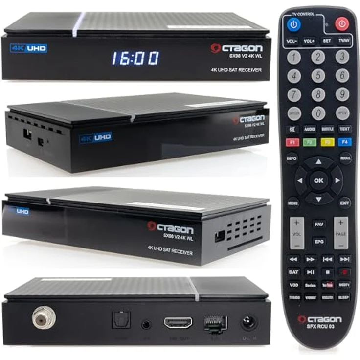 Octagon SX98 V2, 4K UHD Linux Sat Receiver mit WLAN, Mediathek, YouTube, Internet Radio, HDMI 2.0a, kompakt für Wohnmobil und Reisen – Bild 1