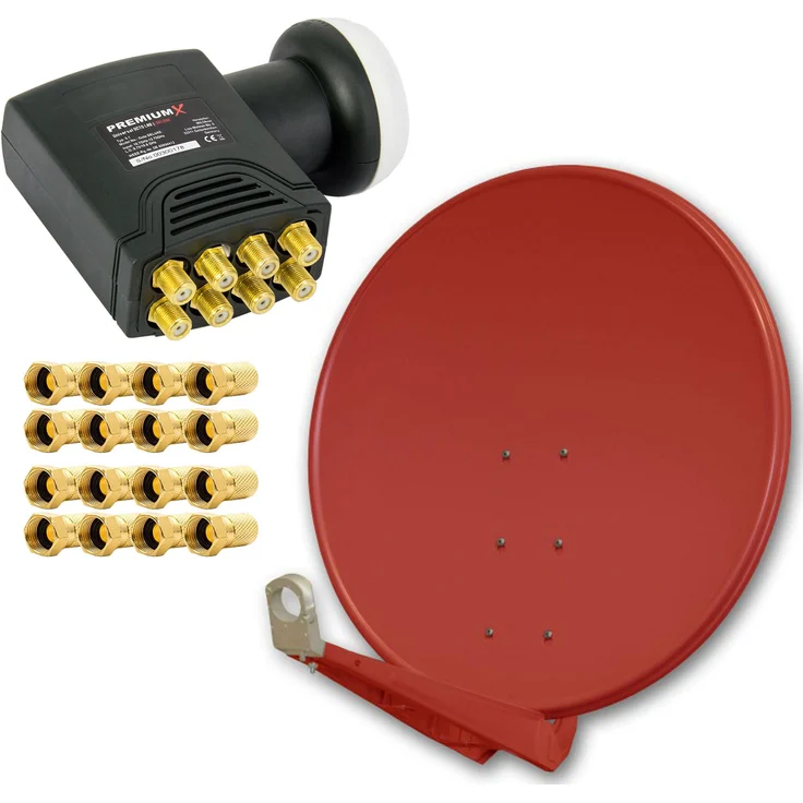 PremiumX DELUXE100 Satellitenantenne 100 cm Aluminium in Ziegelrot, HDTV 4K, Octo LNB, hoher Gewinn 38,8 dB