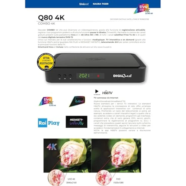 HTS e-com TiVuSat Karte 4K UHD + DIGIQuest Q80 Sat Receiver, zertifizierte TiVuSat Receiver mit Karte (AKTIVIERT), Mediaplayer, WebRadio, 150 WiFi USB Stick, HTS HDMI Kabel, in Schwarz. – Bild 5