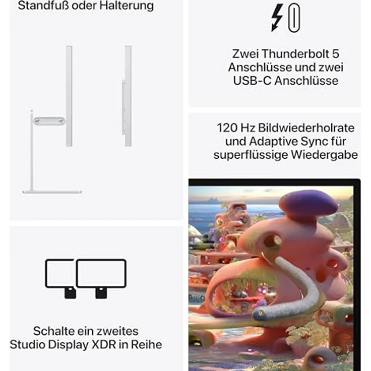 Apple Studio Display XDR, 27" 5K Retina Monitor mit Standardglas, neigungs- und höhenverstellbarem Standfuß, 120 Hz Bildwiederholrate, 12MP Kamera, Thunderbolt 5 Anschlüsse – Bild 5