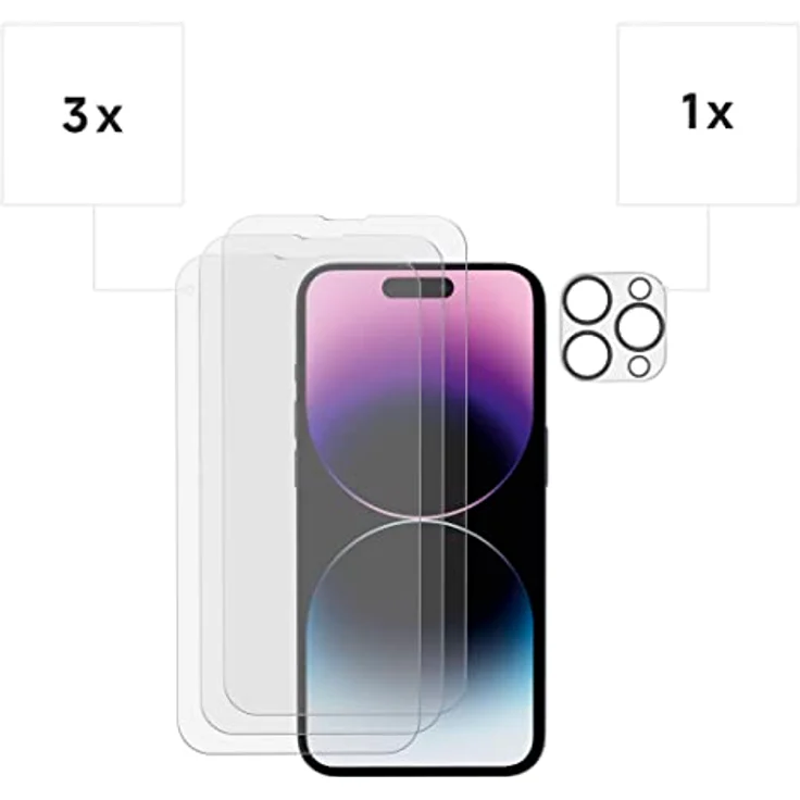 Hama Schutzglas + Kameraschutz für Apple iPhone 14 Pro, Displayschutzglas (3x Displayglas, 1x Kameraschutzglas), transparent – Bild 2