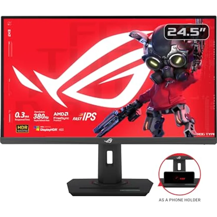 ASUS ROG Strix XG259QNS - 25 Zoll Esports Gaming Monitor - 380 Hz, 1ms GtG, FreeSync, AdaptiveSync, ELMB-Sync, DisplayHDR 400 - Fast-IPS, 16:9, 1920x1080, DisplayPort, HDMI, USB-Hub, ergonomisch – Bild 2