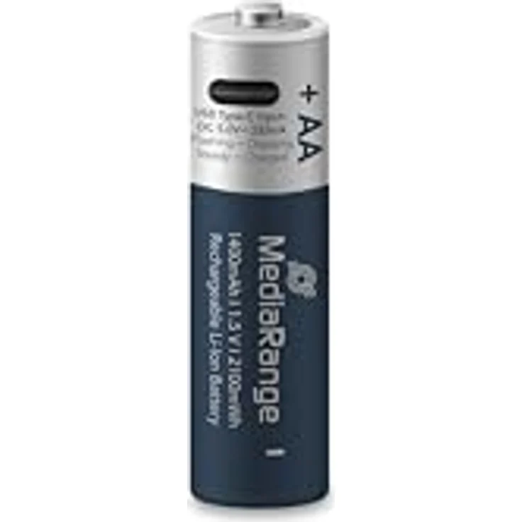 MediaRange wiederaufladbare USB-C Li-ION AA-Batterien, 1,5V, 1400mAh, 4er Pack mit 4-zu-1-Ladekabel – Bild 3