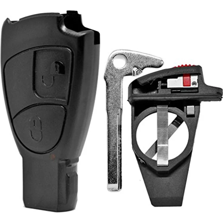 mt-key Auto Schlüssel Ersatz Gehäuse für Mercedes Benz, inkl. Batteriehalter, Rohling und 2x CR2025 Knopfzellen, 2-Tasten Design, passend für A-, B-, C-, E-, M-, R-, S- und CLK-Klasse – Bild 3