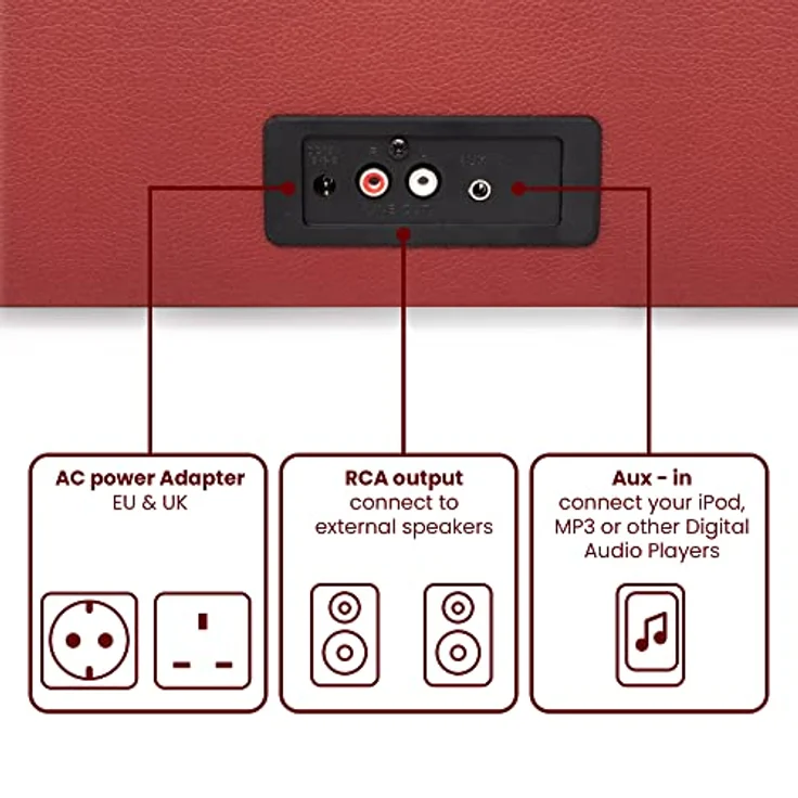 Crosley Voyager Plattenspieler mit 2 Lautsprecher, Bluetooth In & Out und AUX - 3 Speed Retro Schallplattenspieler - Für 7", 10" und 12" Vinyl - Tragbar mit Integriertem Koffer - Burgunderrot – Bild 3