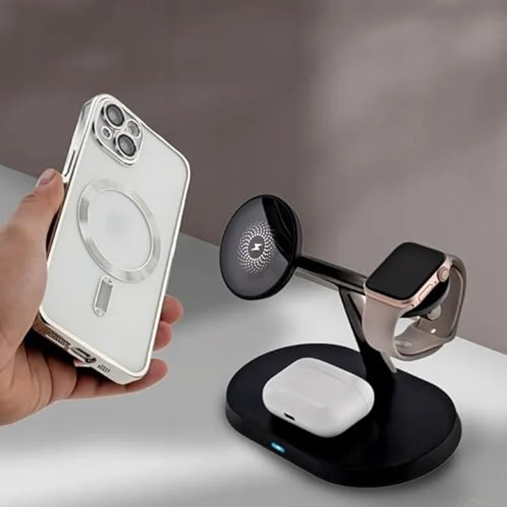 FOREVER MaxLife MXWC-03 induktives Ladegerät, 3-in-1 drahtlose Ladestation für iPhone Samsung Telefon Kopfhörer Smartwach, schnelles kabelloses Laden, minimalistisches Design, schwarz – Bild 5