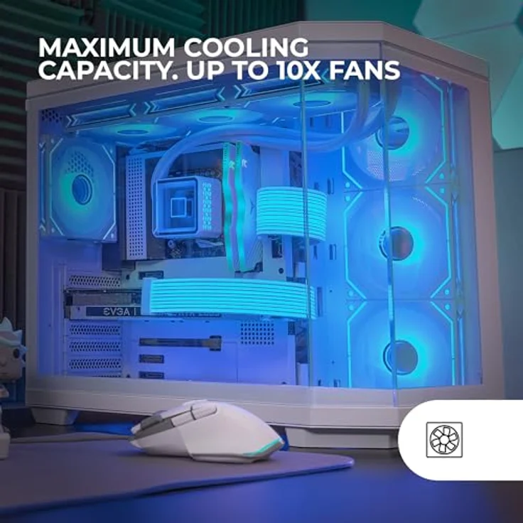 Mars Gaming MC-3TCORE, ATX Gaming Gehäuse mit Dreifachglas, Dual-Kamera, Reverse Connector Backplane und Flüssigkeitskühlung, Weiß – Bild 4