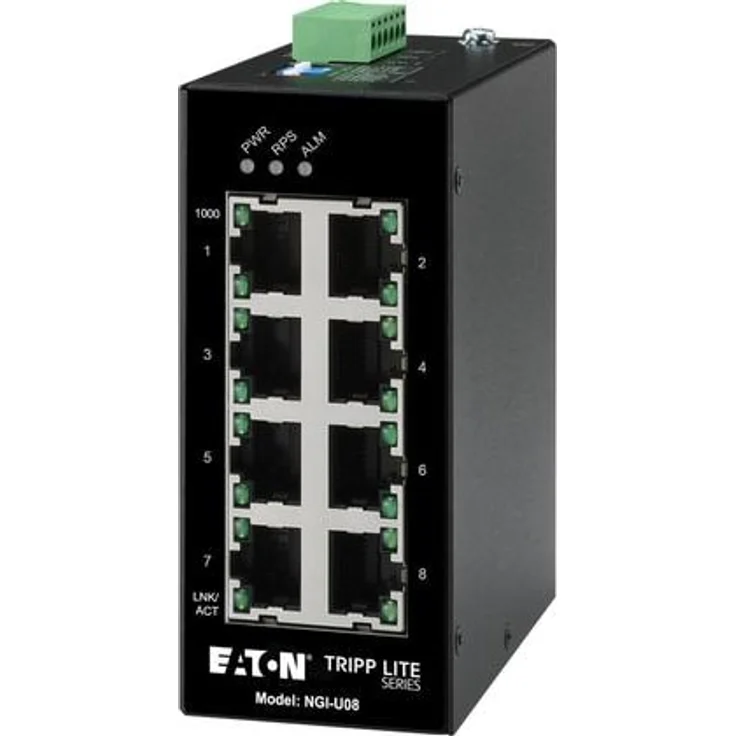 Eaton 8-Port Unmanaged Industrial Gigabit Ethernet Switch - 10/100/1000mbps DIN Mount (8 Ports), Schwarz