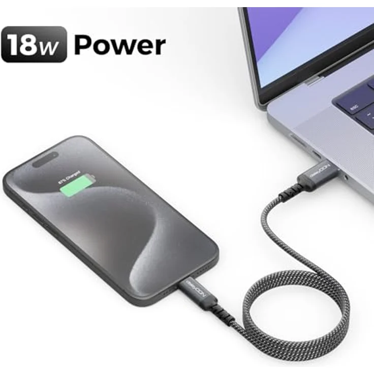 deleyCON 1,5m USB-A auf USB-C Kabel, 18W Schnellladefunktion bis zu 3A, Nylon Kabelmantel mit Knickschutz, für iPhone 17/16 Pro Max, Galaxy S23/S24, Pixel, iPad Pro, PS5 – Bild 5