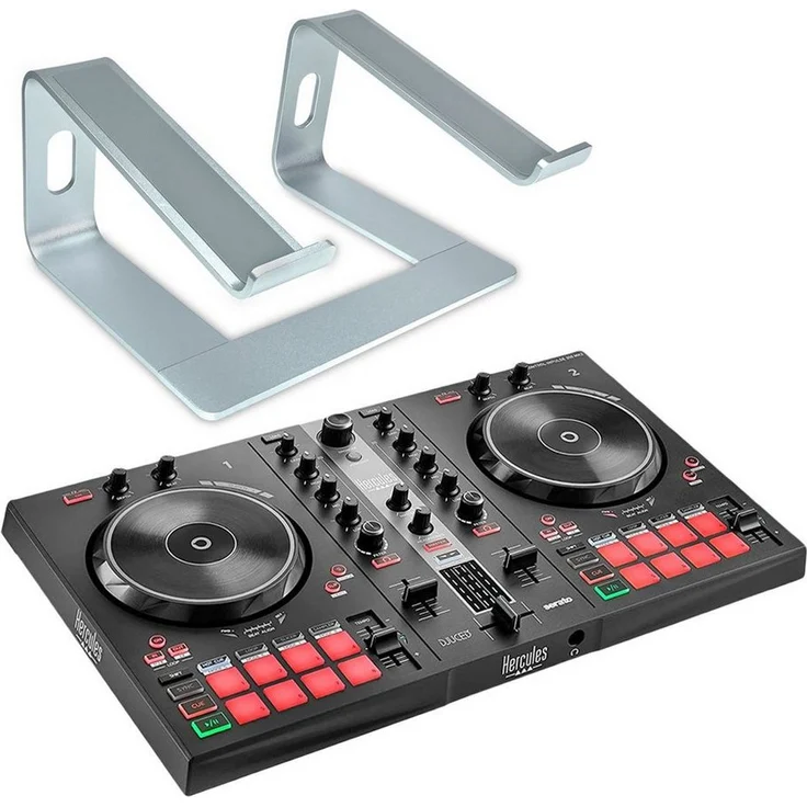 HERCULES DJ Controller Inpulse 300 MK2, USB DJ Controller mit integriertem Audio-Interface, inkl. Laptopständer und Software