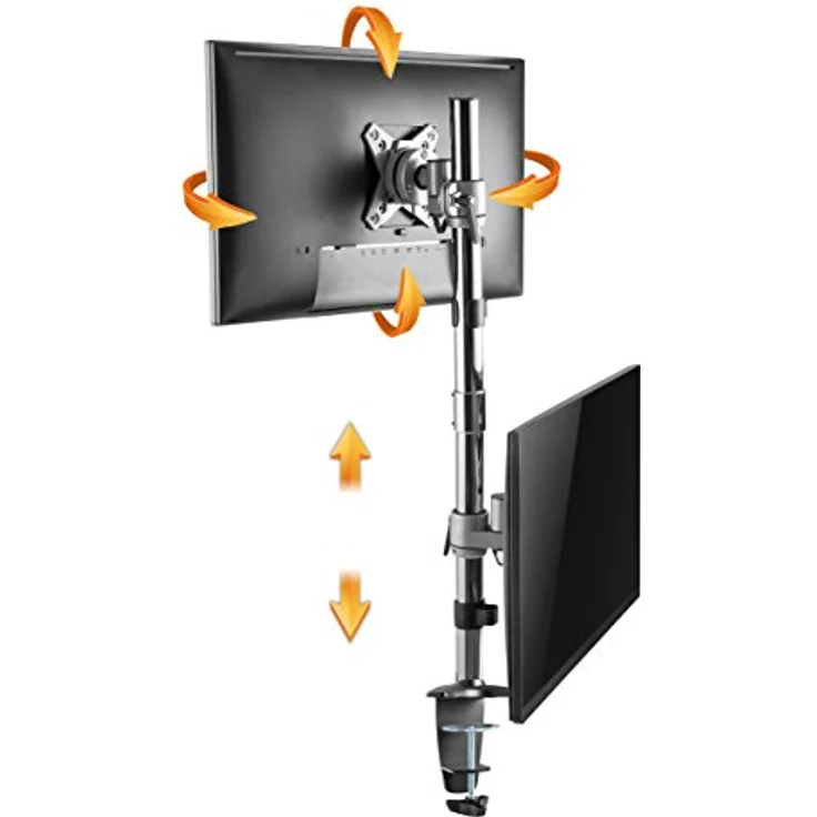 RICOO Monitor Tischhalterung für 2 Monitore Übereinander Monitorhalterung TS3511 Monitorständer Schwenkbar Neigbar Höhenverstellbar Schreibtisch Bildschirmständer Tisch Ständer Monitorhalterungen VESA 75x75 100x100 / Silber – Bild 2
