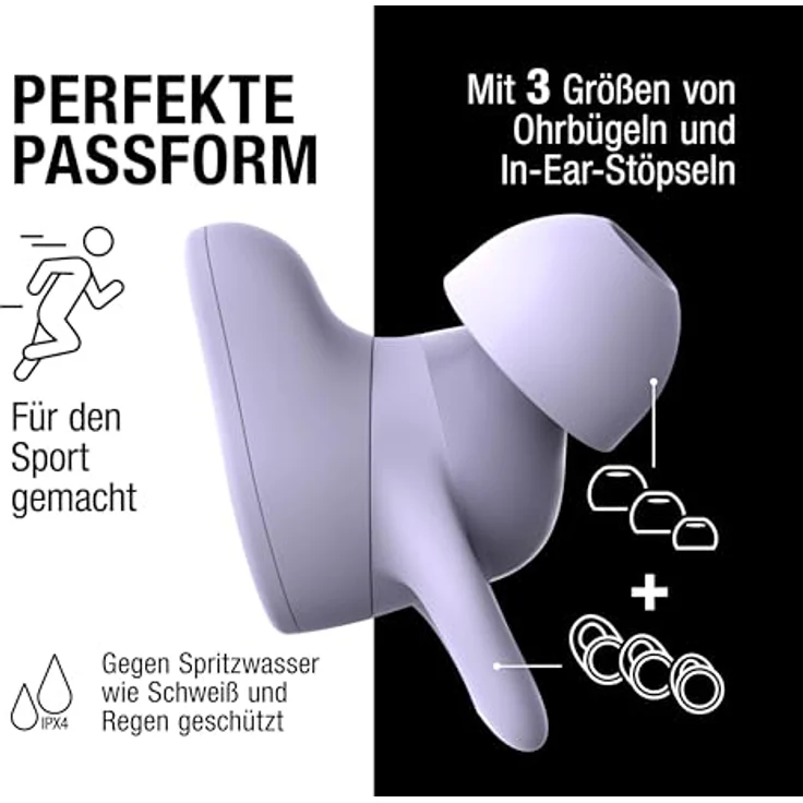 Fresh 'n Rebel Twins Move, kabellose In-Ear Bluetooth Sport Kopfhörer, Spritzwassergeschützt, Dual Master, Mit Mikrofon und klickbarer Taste und Lautstärkeregler, 30 Stunden Spielzeit (Dreamy Lilac) – Bild 3