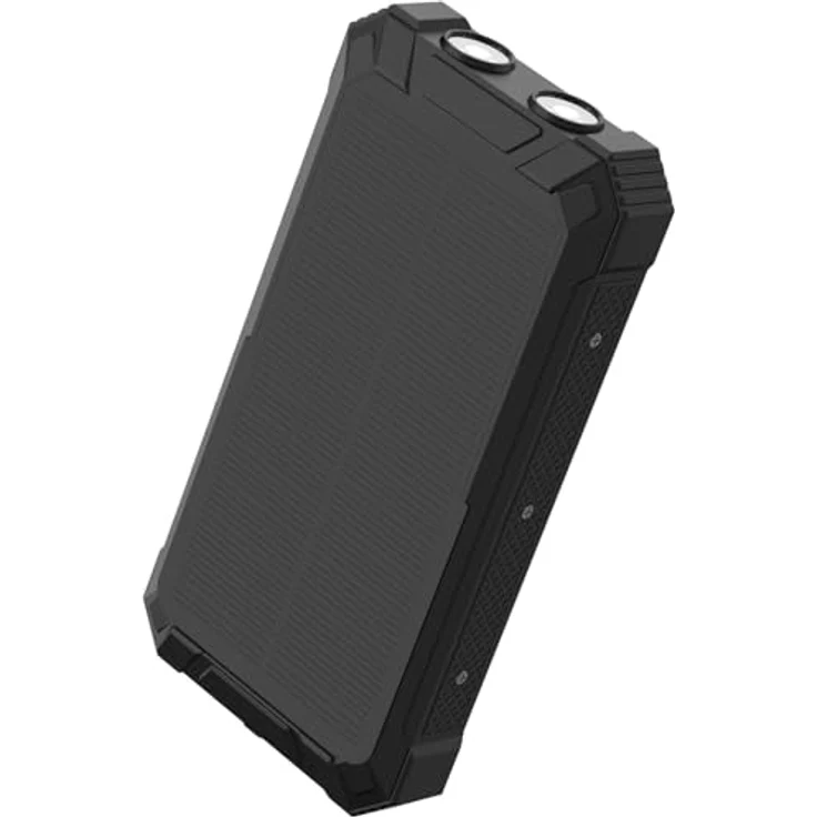 Denver PSC-20012 Powerbank 20.000 mAh, mit 4 integrierten Kabeln, kabellosem Laden, Solarpanel und LED-Taschenlampe, Schwarz – Bild 5