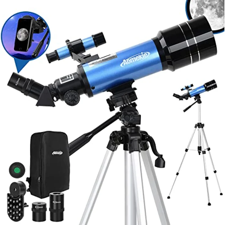 AOMEKIE Teleskop Astronomie 70/400 Fernrohr Teleskop mit Tasche, Aluminium Stativ, Smartphone Adapter und Mondfilter 40070+ – Bild 1