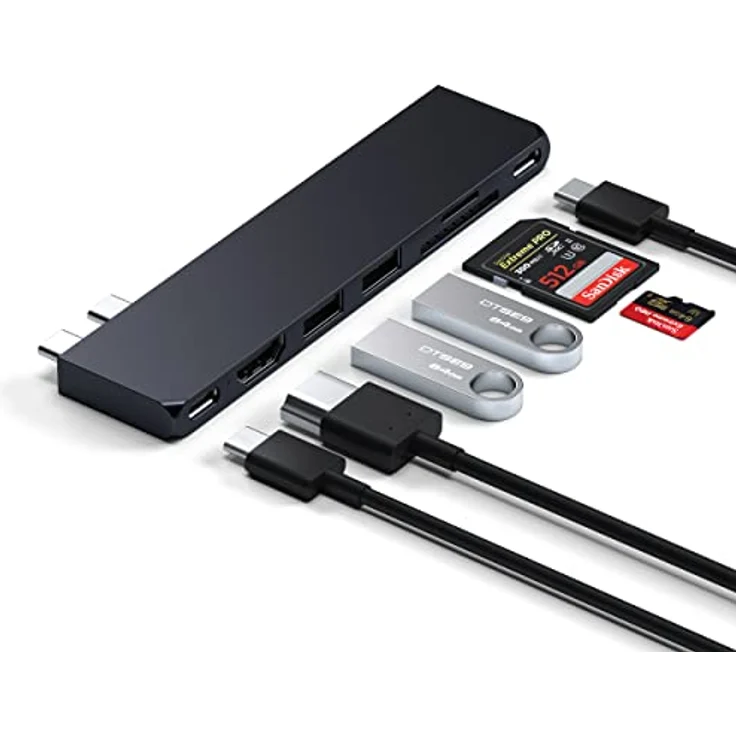 Satechi USB-C Hub Multiport Adapter Pro Slim, 7 in 1 Dongle – Für MacBook Pro/Air M2 mit USB 4 Port, 4K HDMI Auflösung, USB3.2 Gen 2, SD/TF Kartenleser und 100W USB-C PD (Mitternacht) – Bild 2