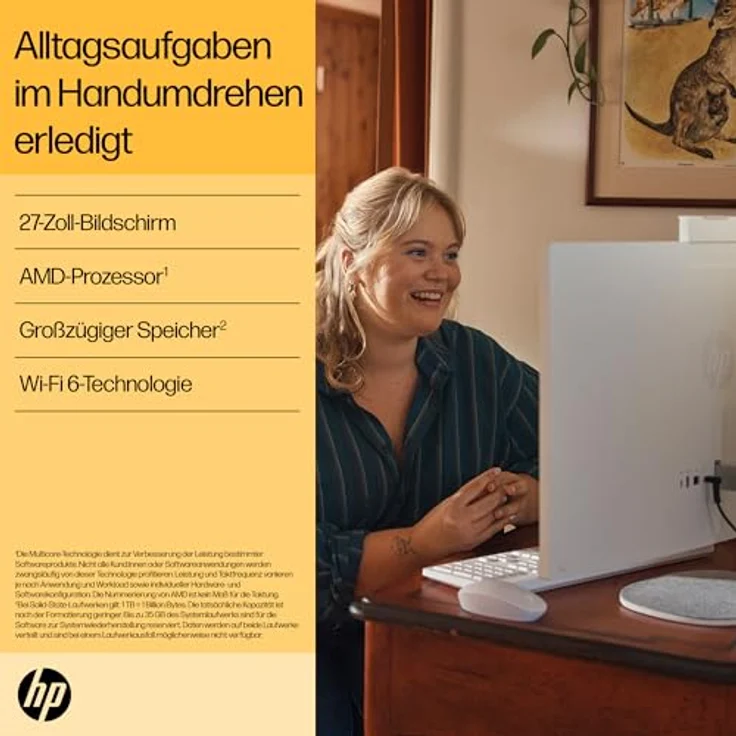 HP All-in-One Desktop-PC | 27" FHD Display | AMD Ryzen™ 7 7730U | 16 GB DDR4 RAM | 1 TB SSD | AMD Radeon™-Grafikeinheit | Windows 11 Home | Weiß – Bild 3