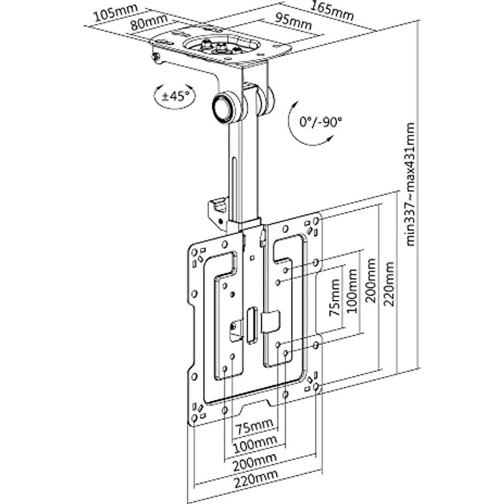 HALTERUNGSPROFI Premium TV Deckenhalterung, bis zu 105° neigbar für Dachschrägen, Höhe verstellbar, max. Traglast 20kg, max. VESA 200x200, bis 43 Zoll CM422M - in Schwarz – Bild 4