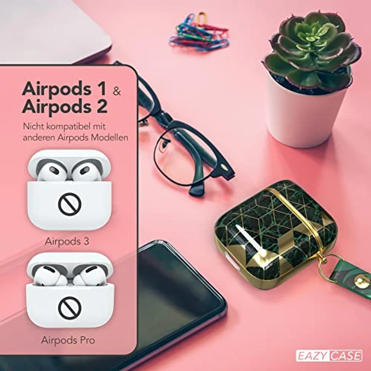 EAZY CASE Kopfhörer-Schutzhülle IMD Motiv Case für Apple AirPods 1 & 2, Stoßfest, Grün / Gold – Bild 6