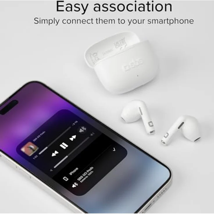 SBS Go Pods TWS, True Wireless Stereo Semi-In-Ear-Kopfhörer mit Ladecase, integriertem Mikrofon, Touch-Bedienung, 12 Stunden Wiedergabezeit, weiß – Bild 5
