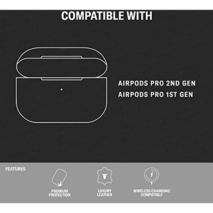 TORRO Lederhülle für AirPods Pro (1. und 2. Generation) – Echtleder Schutzhülle in Schwarz mit kabellosem Laden und Mikrofaser Futter – Bild 2