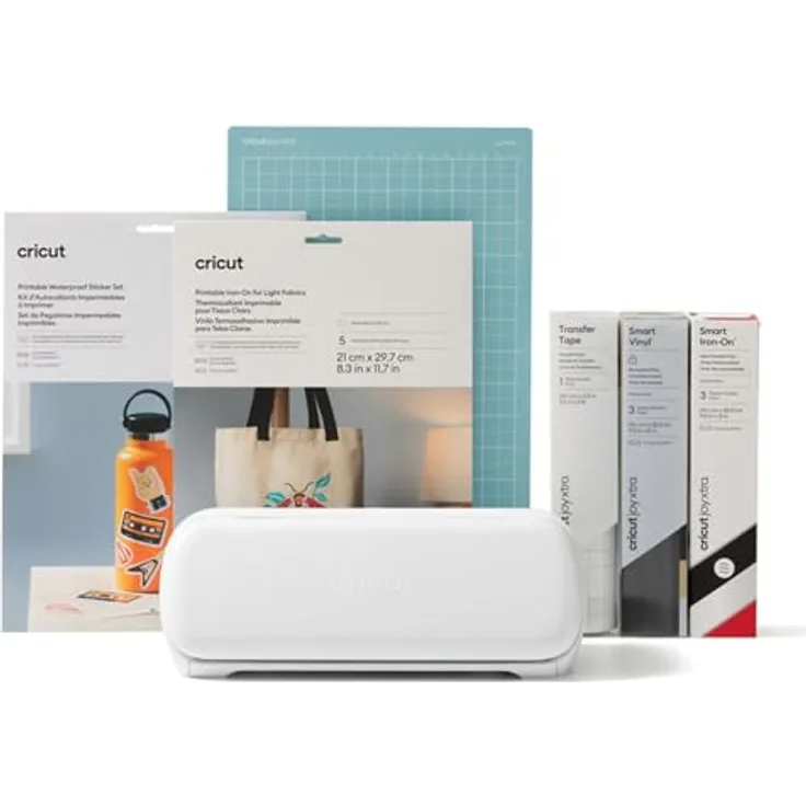 Cricut Joy Xtra Starter Bundle P, Plotter mit Bluetooth, 21,6 cm Schnittbreite, weiß, umfangreiches Zubehörset