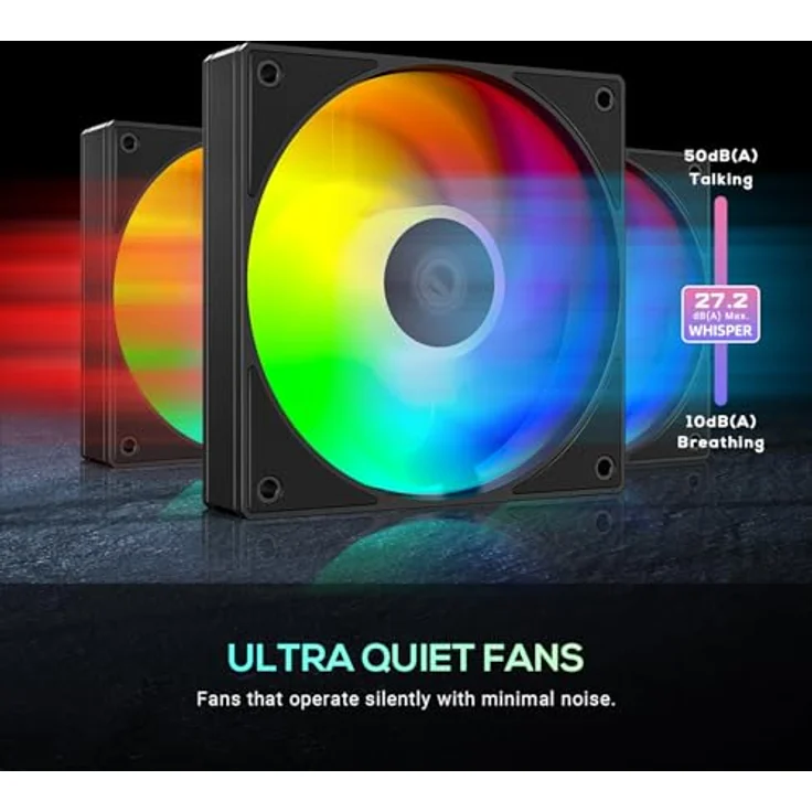 ID-Cooling AS-120-ARGB-K TRIO, 120mm Gehäuselüfter mit RGB-Beleuchtung, schwarz, 27 dBA – Bild 5