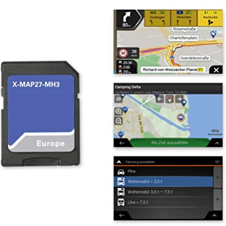 Xzent X-MAP27-MH3, Micro-SD-Karte für Fahrzeugnavigation mit Camper-Navigation für Europa, über 20.000 Camping-P.O.I. und 3 Jahre Updates – Bild 1